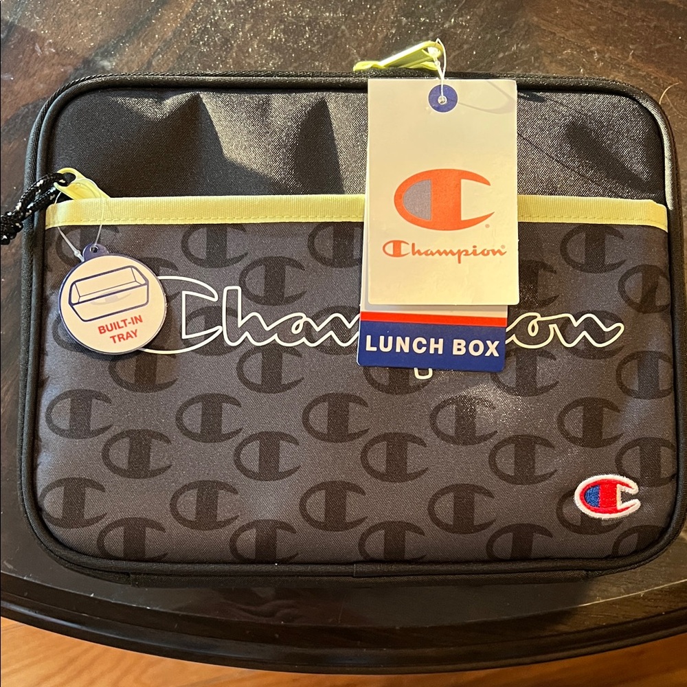 Champion Black Lunch Box with Yellow Accent and Logo Print